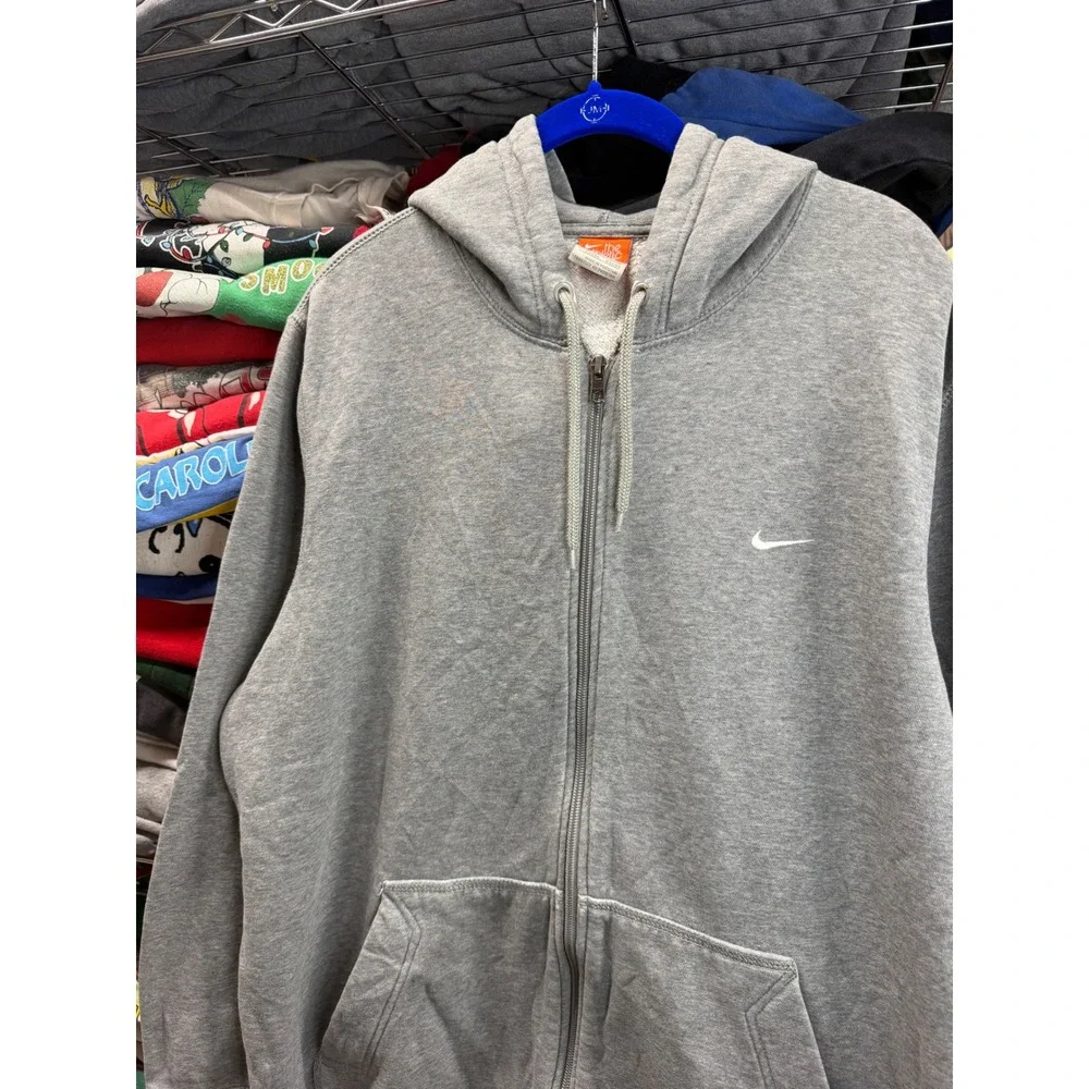 Nike Athletic Dept Mens Full Zip Hoodie Heather Grey Embroidered Swoosh Fleece